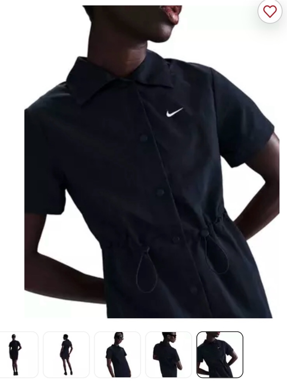 Nike Black Short-Sleeve Drawstring Shirt Dress with White Swoosh